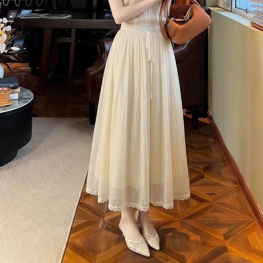 邂逅优雅~赫本风100%桑蚕丝高腰网纱半身裙女蕾丝A字长裙 商品图2