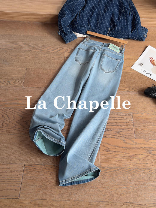 专柜实拍【时髦通勤】拉夏贝尔/La Chapelle显瘦有型单扣后腰撞色标简约设计感微弹直筒窄版牛仔裤 商品图1