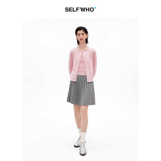 [沈月同款]SELFWHO亚麻混纺百褶半身裙女夏季新款百搭松紧腰半裙 商品图2