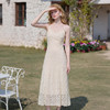 西遇法式V领吊带连衣裙女2026夏季新款收腰显瘦蕾丝提花气质长裙E0060262 商品缩略图1