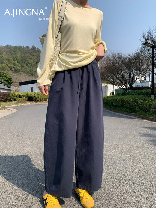 【空气直筒】阿菁娜春季新款空气直筒神裤长直筒双褶设计立体有型遮肉显腿直F31C210035 商品图1