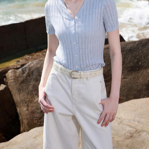 三彩2026新款白色皮质腰带竹节纹针扣压印竹叶纹配国风服饰小众女 商品图1