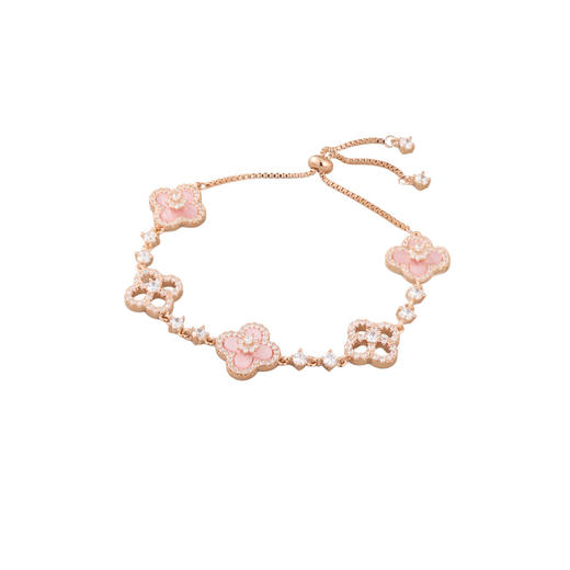 三彩2026新款浅粉轻甜四叶草海棠纹手链国风轻奢通勤幸运约会显贵 商品图1