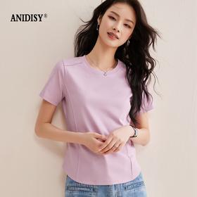 免烫抗皱80支长绒丝光棉丝滑凉感时尚圆领正肩短袖肩腰线套头T恤