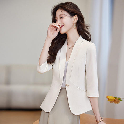 「自」全新升级【铂金会员146/天猫199/差价53】(04257)洛诗琳气质七分袖小西装女2026新款薄款职场通勤显瘦外套 商品图0
