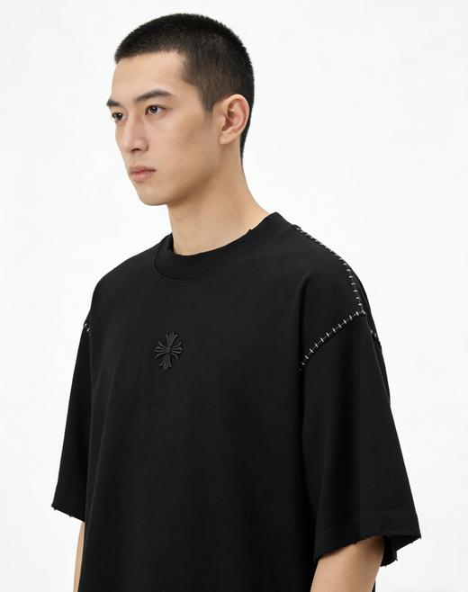 男款破损立体刺绣短袖T恤ba009 商品图3