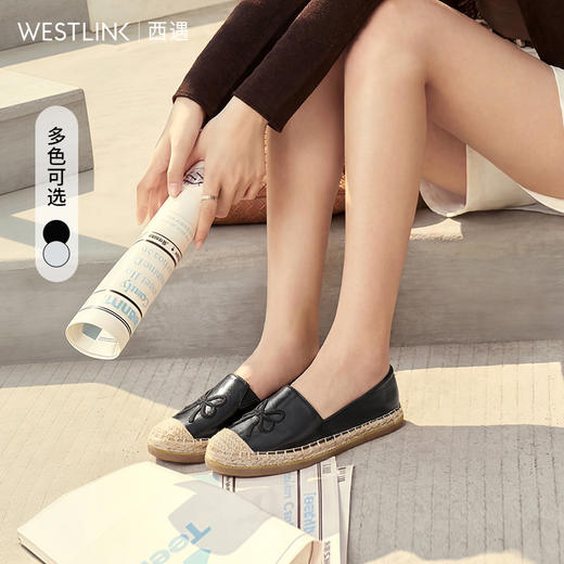 西遇渔夫鞋女2026春季新款一脚蹬蝴蝶结刺绣厚底百搭休闲圆头单鞋V0066330 商品图0