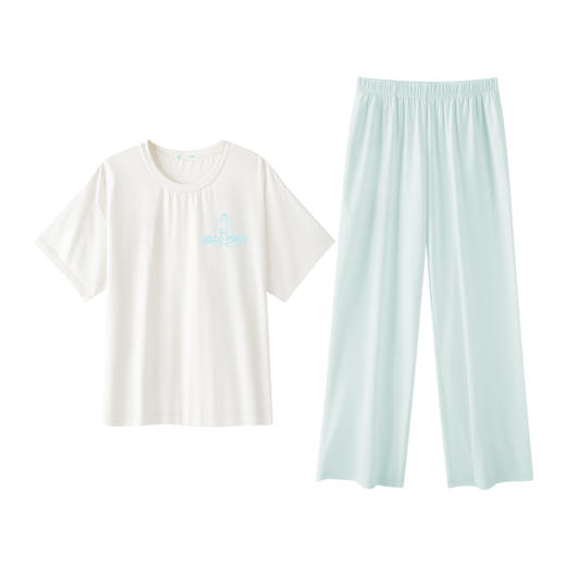 爱帝女士棉莫代尔轻体极简风短袖长裤家居服套装 商品图8