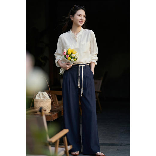 天丝亚麻真丝混纺防晒衬衫 米思阳2026春夏新款罩衫衬衣白色可外搭可单穿衬衫上衣女1181 商品图4