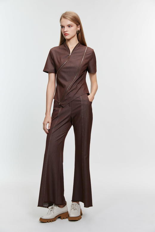 SAFICOO 撞色线收腰显瘦免烫喇叭裤 商品图0