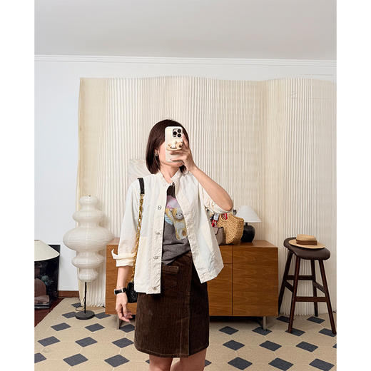 柔软治愈 莱赛尔亚麻混纺短袖T恤美式复古小熊爱心印花T 商品图2