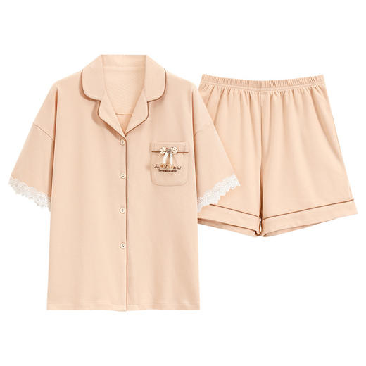短袖翻领睡衣女夏季薄款简约休闲棉质家居服可外穿套装新款新品 商品图4