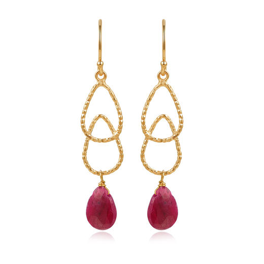 E25I054 Piara 925银镀18K金红宝石耳环耳钉长款 商品图2