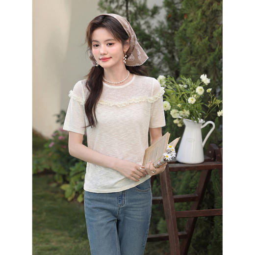 鹿向南【0405/20:00新品前1小时7折限量100件】杏色针织衫T恤短袖 商品图4