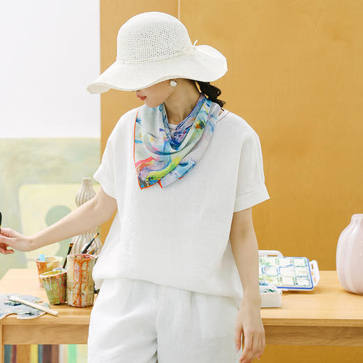 绽放LSX031朵/「余味-1」方巾*zijun联名系列天丝锦印花方形丝巾 商品图0