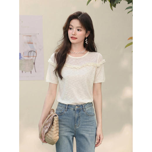 鹿向南【0405/20:00新品前1小时7折限量100件】杏色针织衫T恤短袖 商品图0