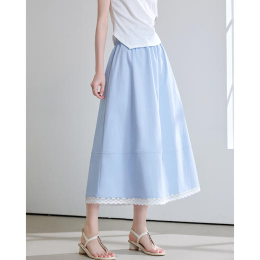 【百图lulu定制】【花边小蓝裙】浅蓝色  温柔风花边  高腰半身裙 商品图4