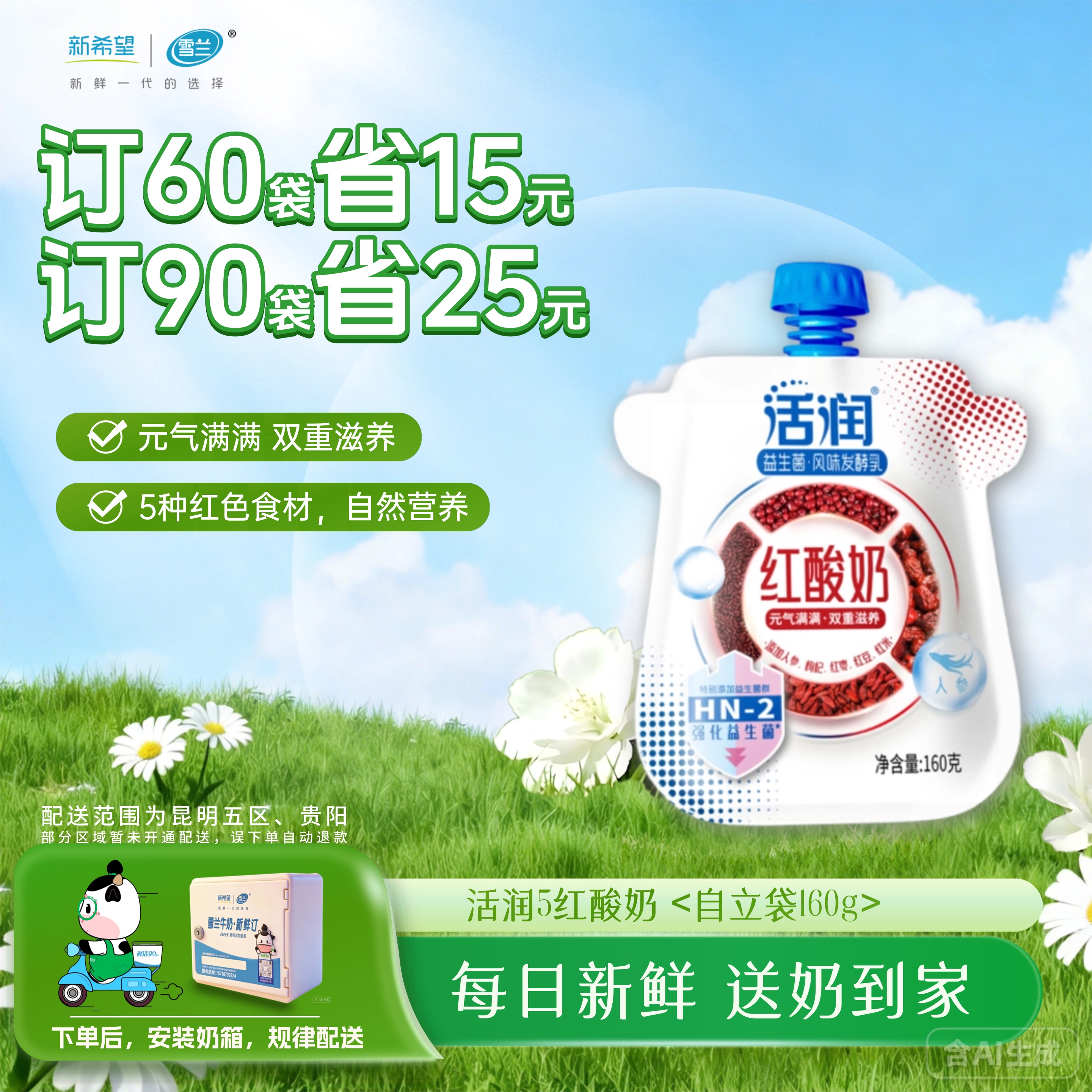 活润红酸奶| 自立袋160g 30袋/份 每日送奶上门