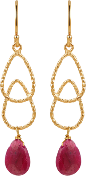 E25I054 Piara 925银镀18K金红宝石耳环耳钉长款