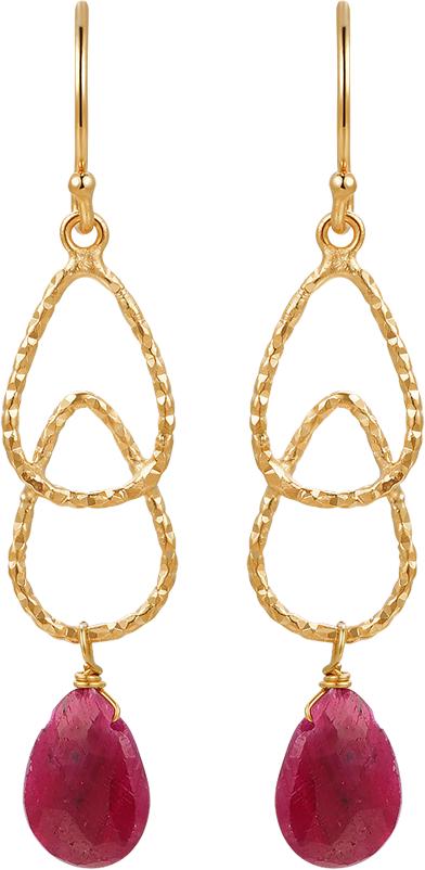 E25I054 Piara 925银镀18K金红宝石耳环耳钉长款 商品图0