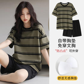 短袖睡衣女夏季薄款带胸垫卡通少女学生圆领夏天家居服