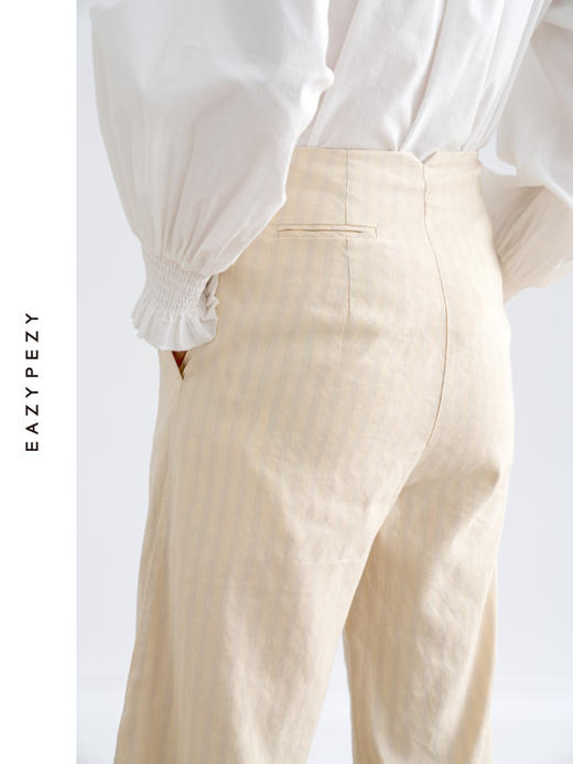 丝麻高腰条纹香蕉裤 商品图3