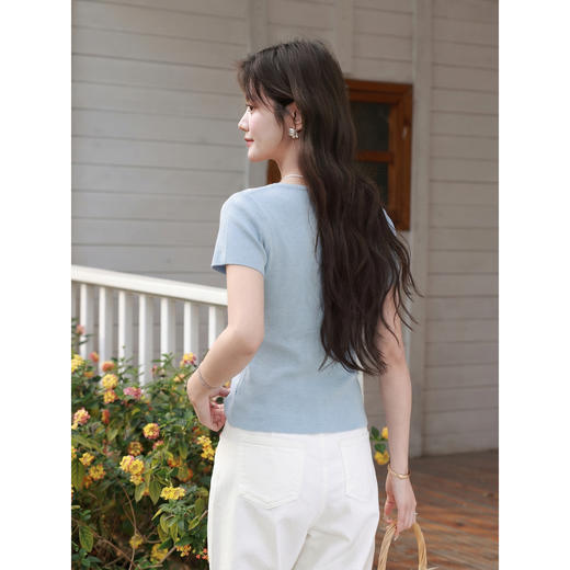 鹿向南【0405/20:00新品前1小时7折限量100件】蓝色针织衫T恤短袖 商品图3