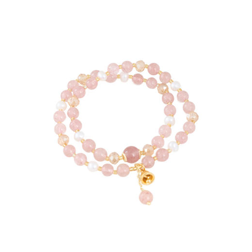 三彩2026新款草莓晶双层叠戴手串交桃花淡水珍珠温柔甜美小众简约 商品图2