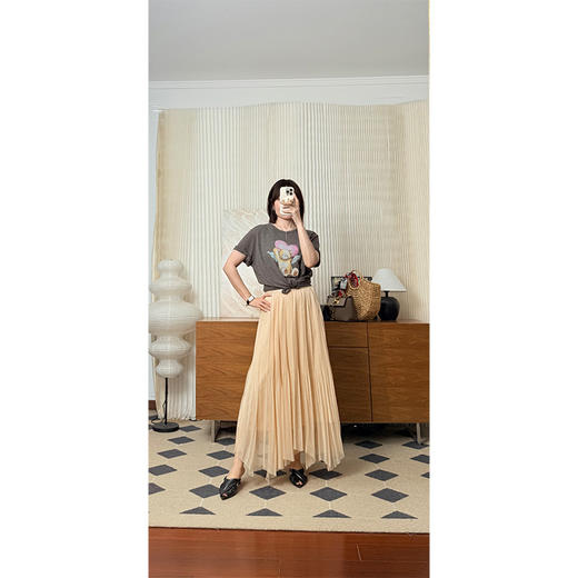 柔软治愈 莱赛尔亚麻混纺短袖T恤美式复古小熊爱心印花T 商品图3