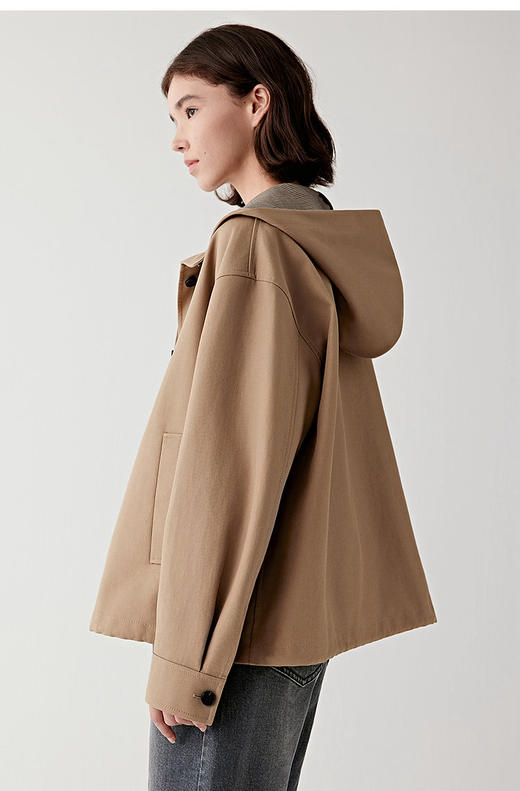 全棉双面布夹克外套 外简内繁短款风衣 正反异色千鸟格双面布 全棉双面布 柔软舒适 正反异色 短款+抽绳设计 比例自由切换撞色牛角扣 商品图2