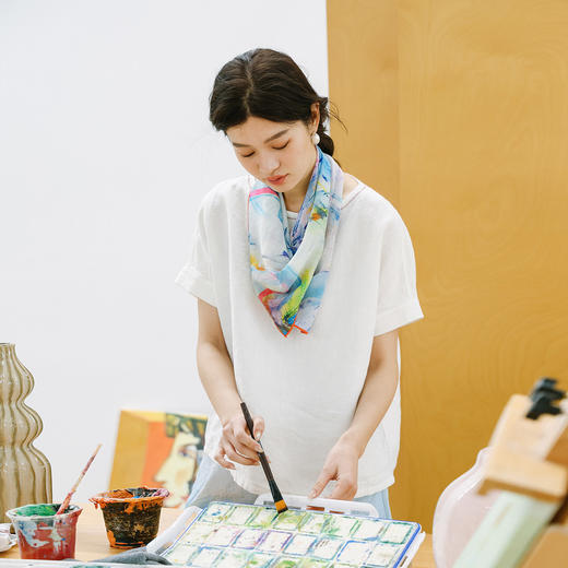 特绽放179朵/小白*zijun联名系列砂洗汉麻三角针梭织短袖T恤女夏 商品图1