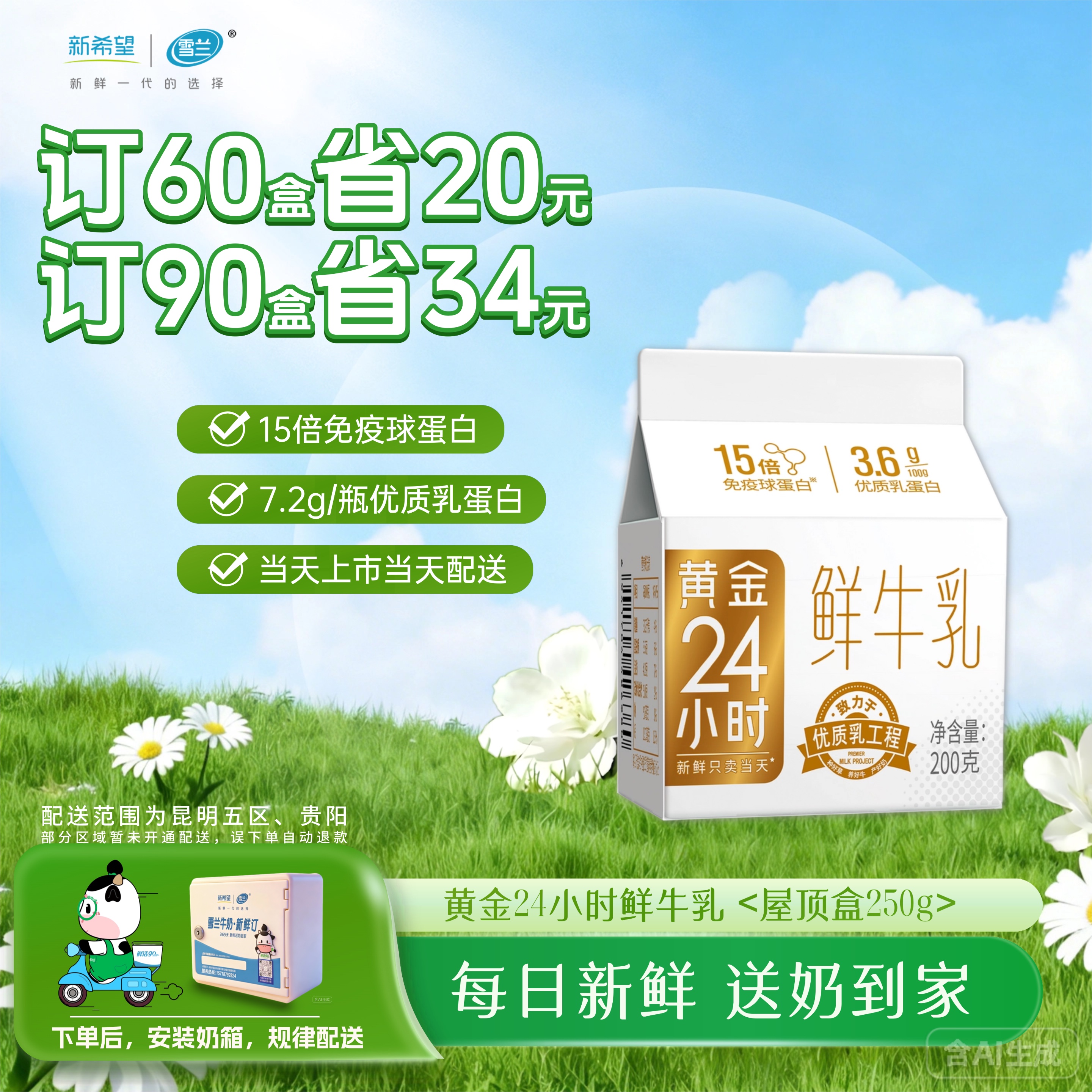 黄金24小时鲜牛乳| 屋顶盒200g 订奶每日配送上门