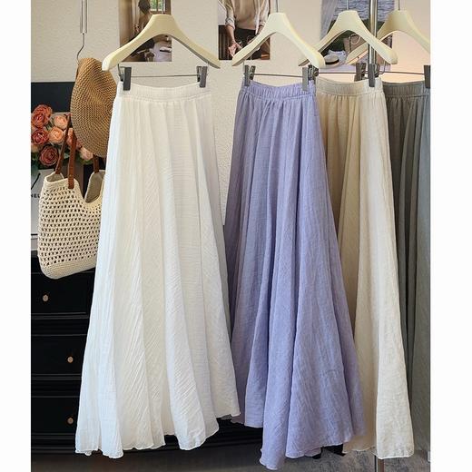 【冰天丝棉麻肌理百褶半身裙】夏季 日韩系垂感休闲大摆A字伞裙长裙  商品图0