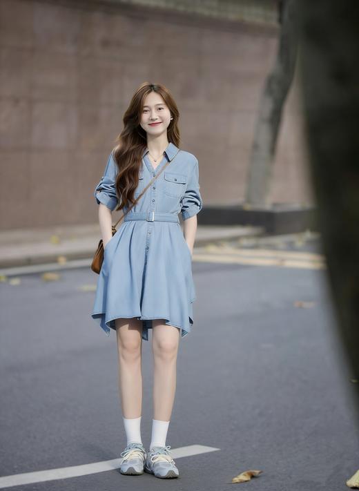 【百图lulu定制】【预售4月11日发】【少年派牛仔连衣裙】莱赛尔 棉混纺 收腰  不规则下摆  五分袖 牛仔连衣裙 商品图4