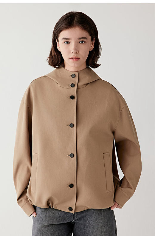 全棉双面布夹克外套 外简内繁短款风衣 正反异色千鸟格双面布 全棉双面布 柔软舒适 正反异色 短款+抽绳设计 比例自由切换撞色牛角扣 商品图1