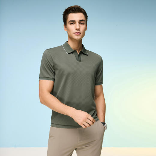 【桑蚕丝】德鲨男装商务短袖POLO衫2026夏新款灰色上衣翻领T恤男 商品图1