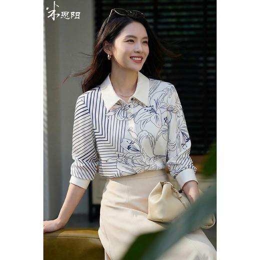 米思阳2026春季新品通勤OL满印抽象印花100%桑蚕丝艺术感衬衫1177 商品图0