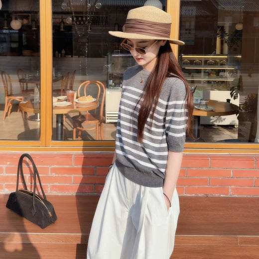 （人手n件）火桐hooton 扬子18针精纺绵羊毛老钱条纹圆领短袖 商品图6