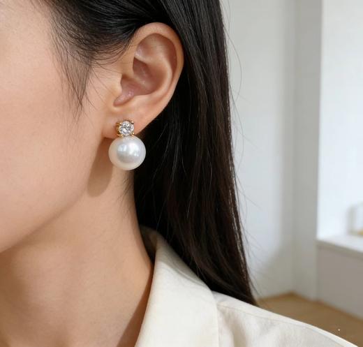 【戴妃款】10-11mm爱迪生正圆珍珠耳钉 纯银 经典优雅 [发：17] 商品图1