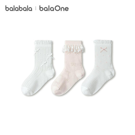 巴拉巴拉儿童袜子夏季网眼袜透气薄女童短袜甜美蝴蝶结棉弹三双装 商品图4