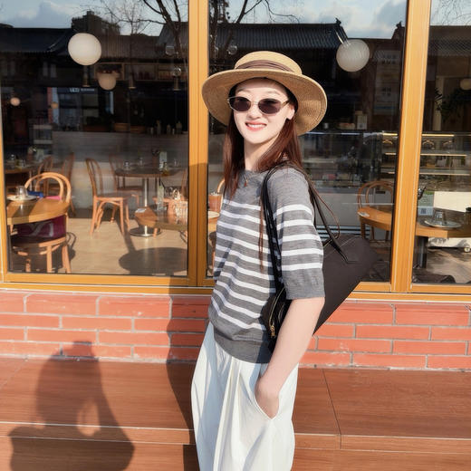 （人手n件）火桐hooton 扬子18针精纺绵羊毛老钱条纹圆领短袖 商品图5