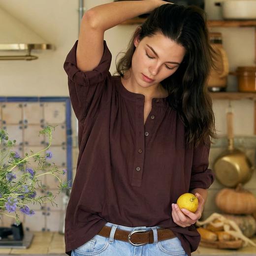 美茵凯琳·勃艮第红亚麻混纺阔版衬衫 | 时髦松弛感，春日氛围满满，时刻保持优雅体面! 商品图2