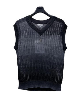 女款V领渐变镂空针织背心he025