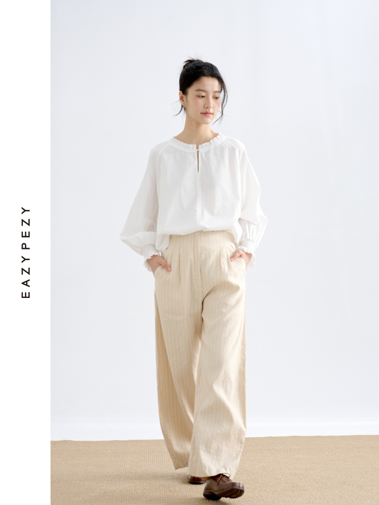 丝棉双宫圆领插肩宫廷衬衫