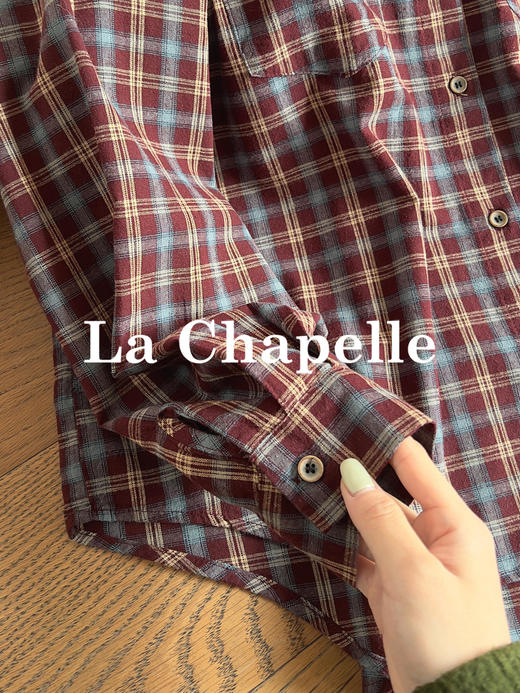 专柜实拍【全棉！亲肤透气】拉夏贝尔/La Chapelle必备品！韩系慵懒翻领排扣口袋长袖复古格子衬衫休闲百搭上衣 商品图7