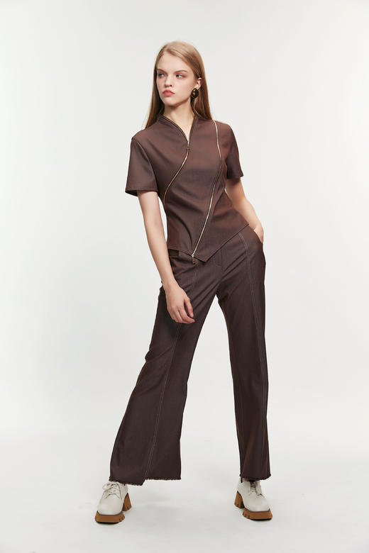 SAFICOO 撞色线收腰显瘦免烫喇叭裤 商品图2