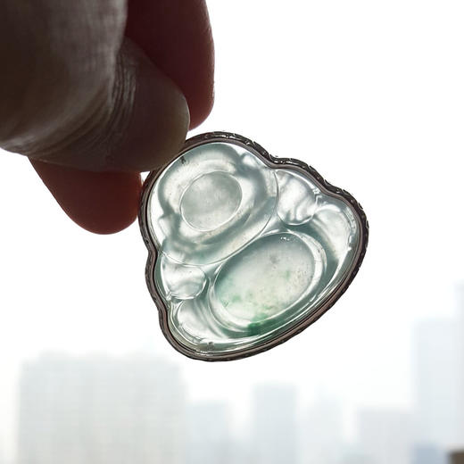 【天然正品】A货翡翠AU750收藏级白金镶钻镶天然细腻白色飘蓝花高冰种佛公翡翠吊坠项链 54CM（长度可调节）230326NJS36 商品图3