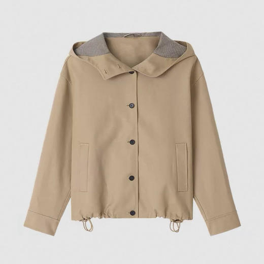 全棉双面布夹克外套 外简内繁短款风衣 正反异色千鸟格双面布 全棉双面布 柔软舒适 正反异色 短款+抽绳设计 比例自由切换撞色牛角扣 商品图9