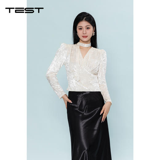 夏上新V领收腰泡泡袖设计感小众气质通勤小衫1262011 商品图1