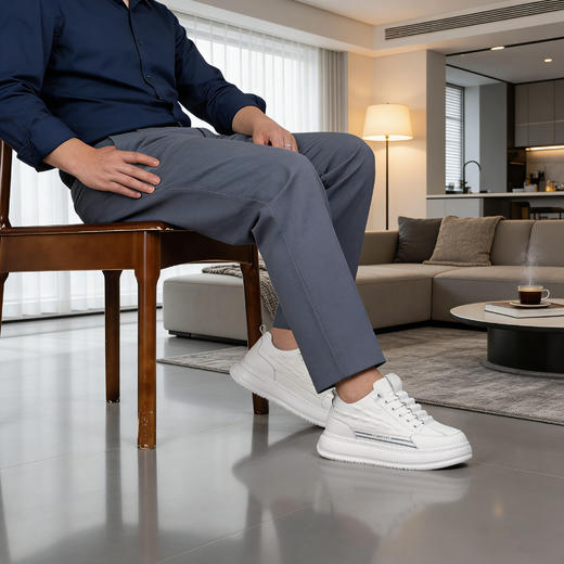 增高8厘米男士鳄鱼纹板鞋男内增高男鞋透气简约百搭小白鞋 商品图2